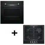 Bosch Built-in Electric Oven, 60 cm, 66 Liters, Series 6, Model HBJ558YB0Q - Black + Bosch Series 6 Built In Gas Hob, 4 Burners, 60 cm, Black - PCP6A6B90