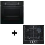 فرن كهربائي مدمج من بوش، 60 سم، 66 لتر من السلسلة 6، موديل HBJ558YB0Q - اسود + مسطح غاز بوش بلت ان Series 6، مقاس 60 سم، 4 شعلات، اسود - PCP6A6B90